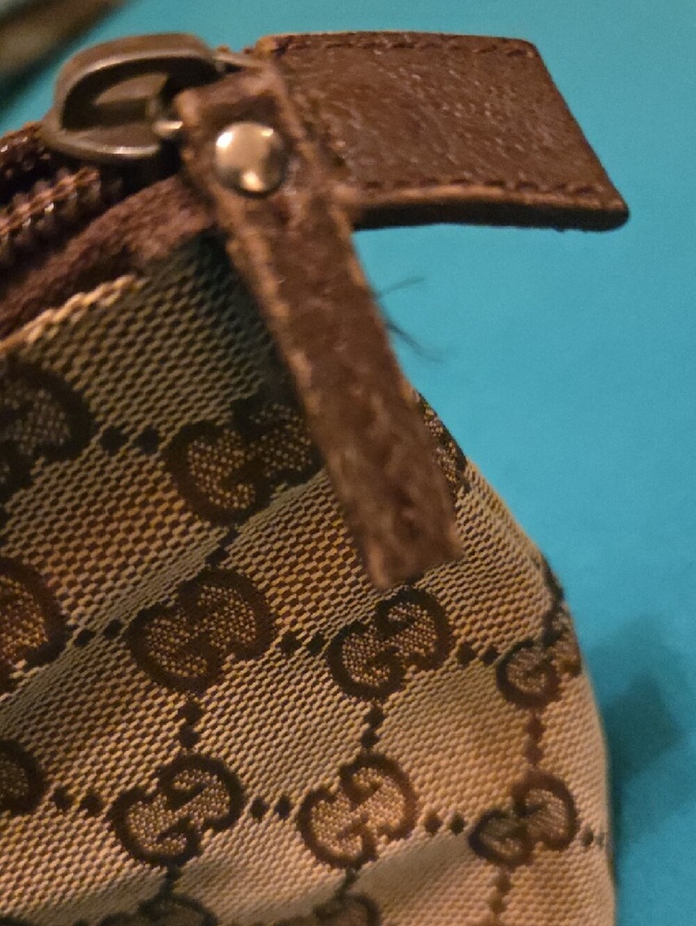 Gucci Brown Monogram Zip Pouch with Dark Brown Trim - Picture 5 of 14